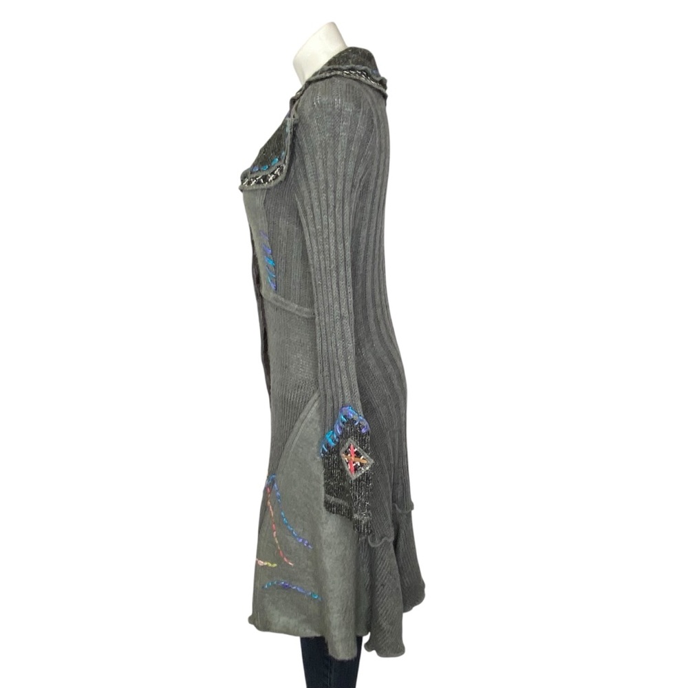 SIONI Long Cardigan Sweater Jacket Buttons Wide Collar Wool Y2K Artsy Medium - Picture 8 of 16